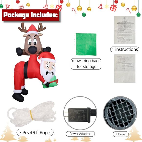 🆕7.2FT Christmas Inflatable Reindeer Holding Santa in The Mouth Decoration - Picture 5 of 10